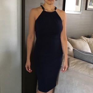 Let Chateau navy blue halter dress